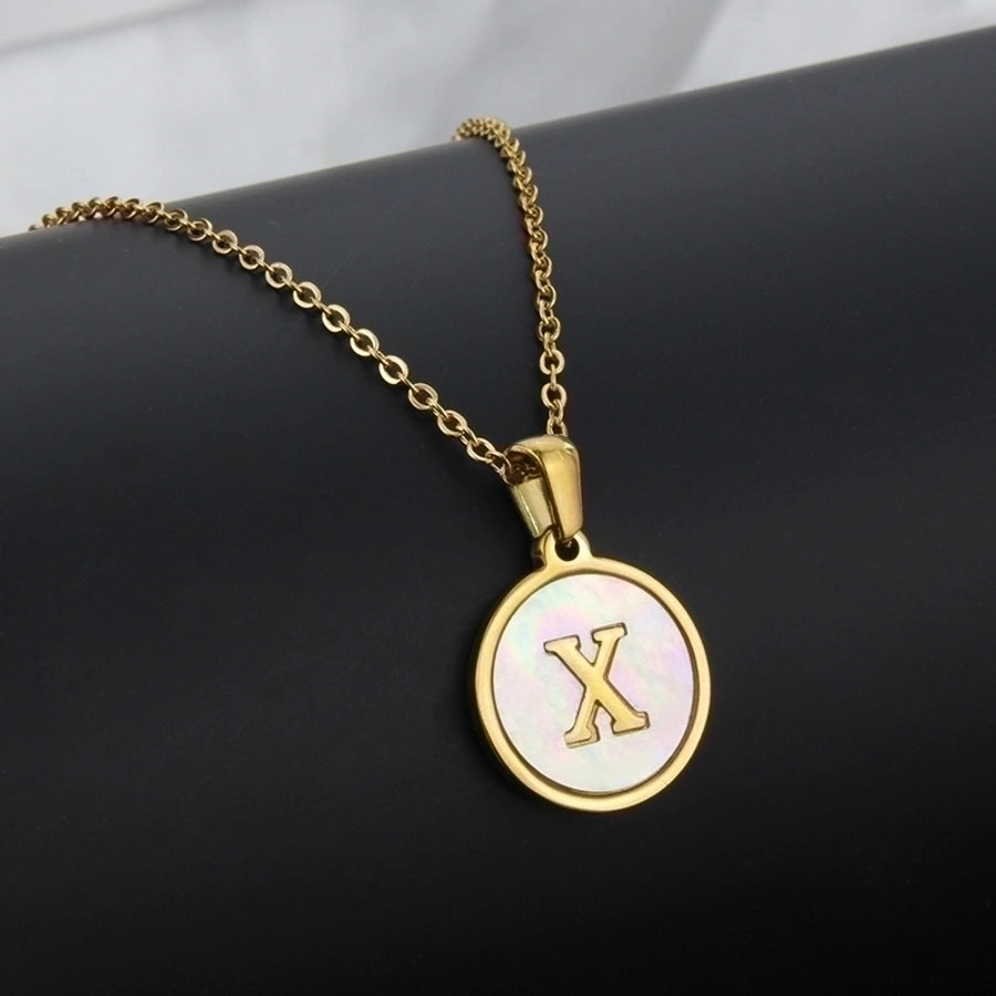 Titanium Steel 18K Gold Plated Simple Style Plating Inlaid Shell Letter Necklace