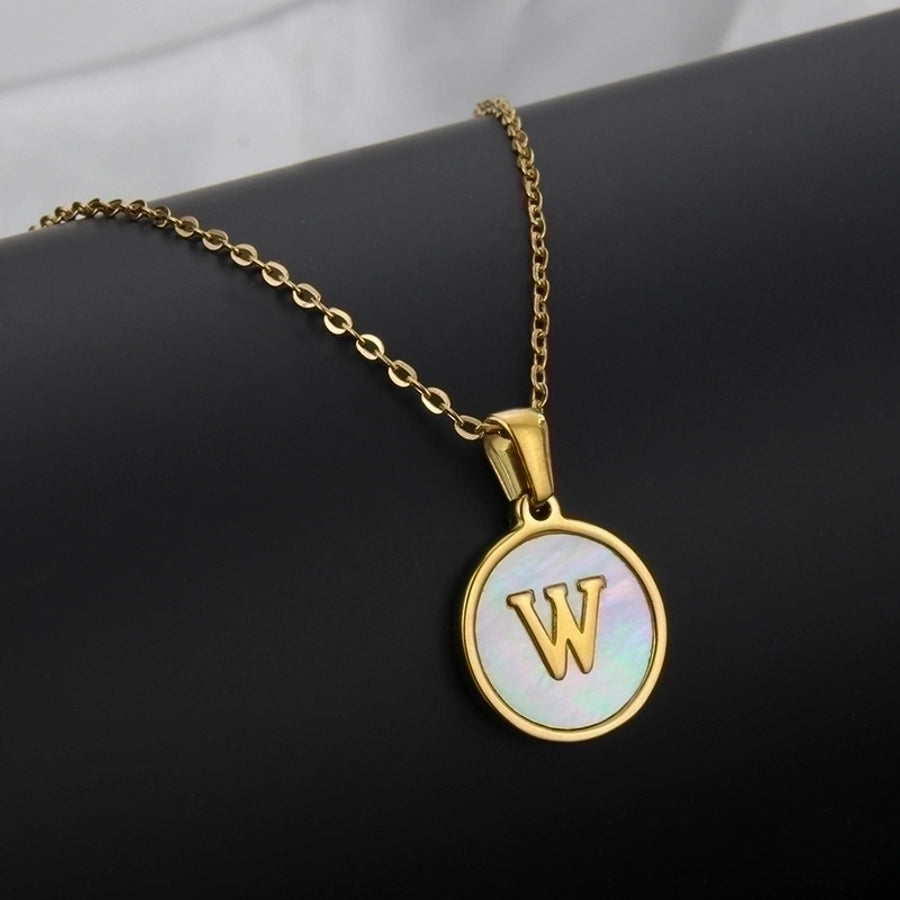 Titanium Steel 18K Gold Plated Simple Style Plating Inlaid Shell Letter Necklace