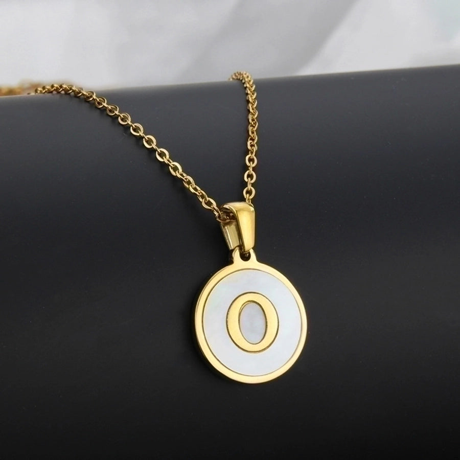 Titanium Steel 18K Gold Plated Simple Style Plating Inlaid Shell Letter Necklace