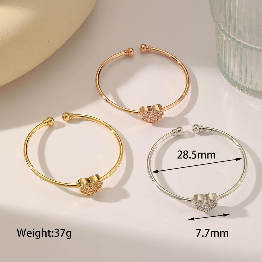 Jewelry Elegant Vintage Style Romantic Heart Shape Copper Zircon 18K Gold Plated Inlay Bangle