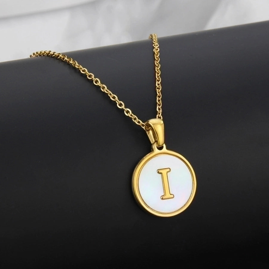Titanium Steel 18K Gold Plated Simple Style Plating Inlaid Shell Letter Necklace