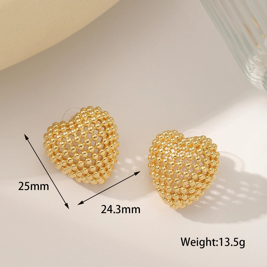 French Style Irregular Heart Shape Hollow Out Inlay 18K Gold Plated Ear Studs