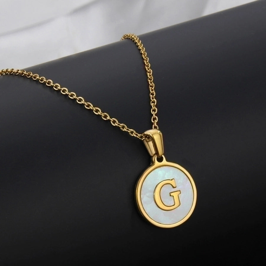 Titanium Steel 18K Gold Plated Simple Style Plating Inlaid Shell Letter Necklace