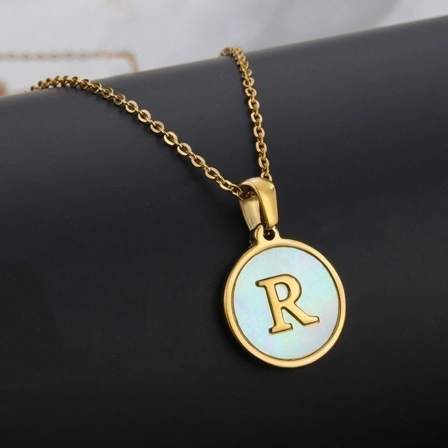 Titanium Steel 18K Gold Plated Simple Style Plating Inlaid Shell Letter Necklace