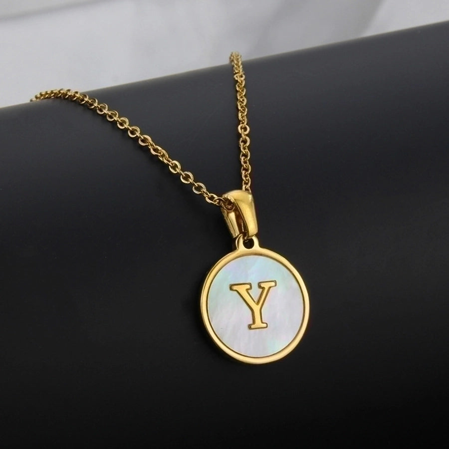 Titanium Steel 18K Gold Plated Simple Style Plating Inlaid Shell Letter Necklace