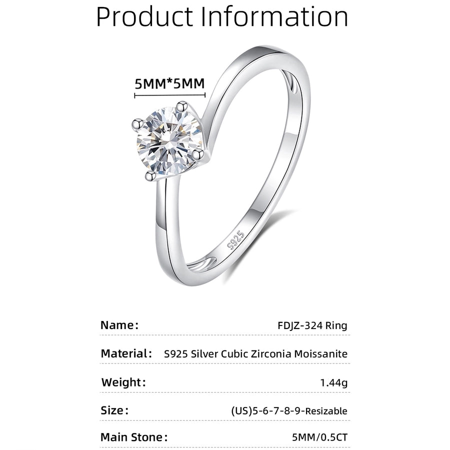 925 Sterling Silver Moissanite Zircon Round Rings