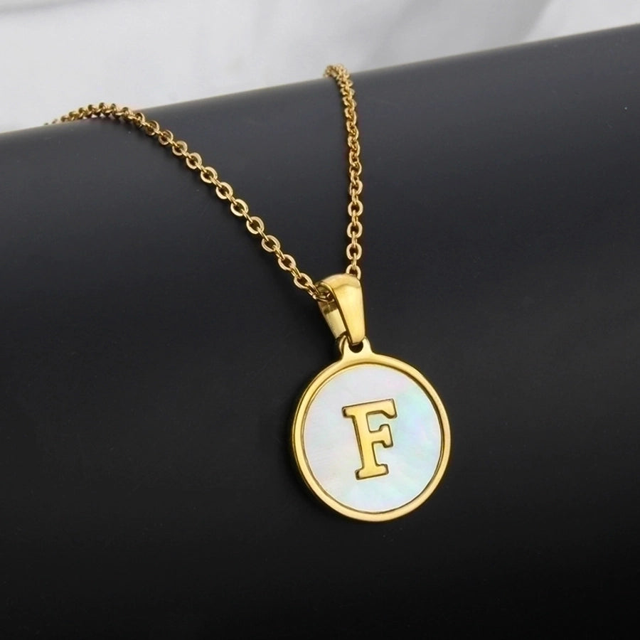 Titanium Steel 18K Gold Plated Simple Style Plating Inlaid Shell Letter Necklace