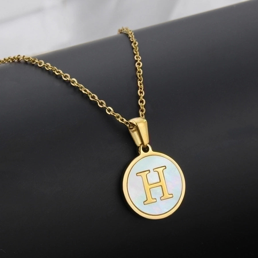 Titanium Steel 18K Gold Plated Simple Style Plating Inlaid Shell Letter Necklace