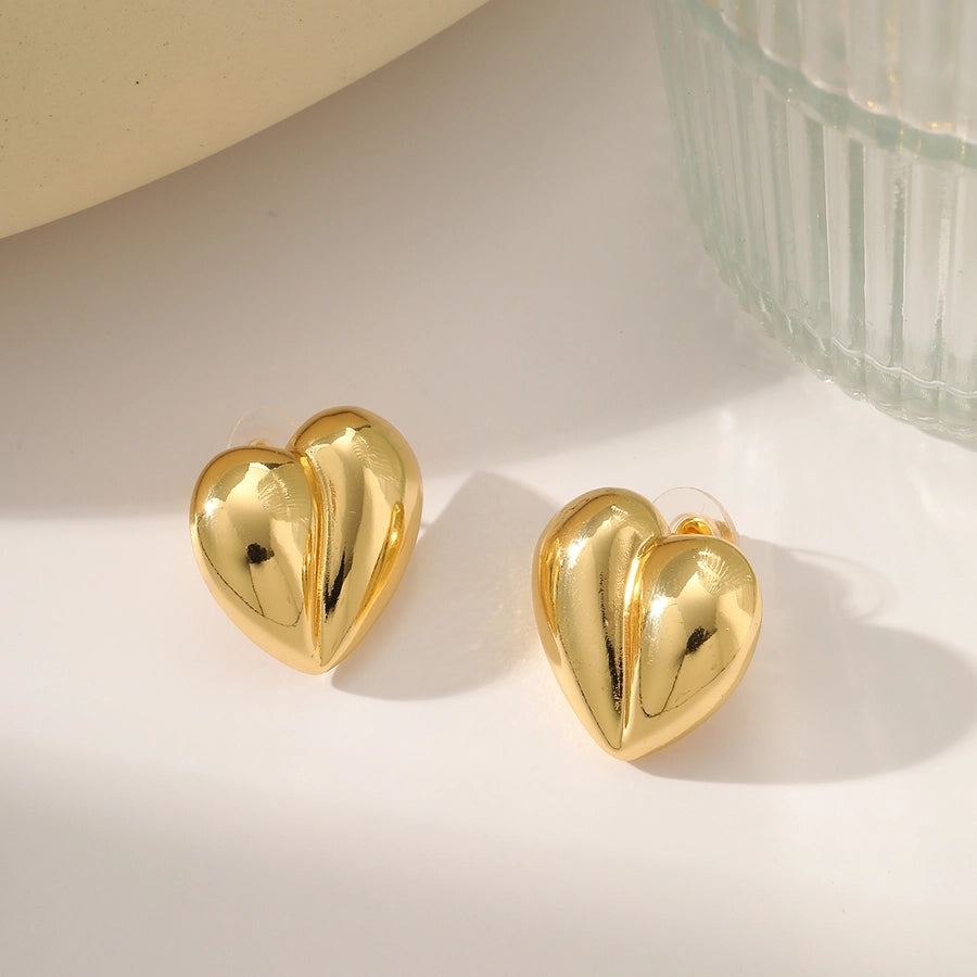 French Style Irregular Heart Shape Hollow Out Inlay 18K Gold Plated Ear Studs