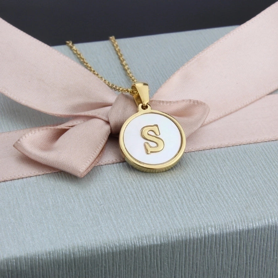 Titanium Steel 18K Gold Plated Simple Style Plating Inlaid Shell Letter Necklace
