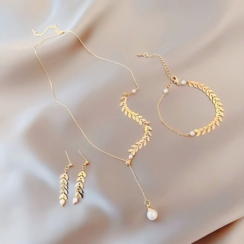 Simple Wheat Ear Pearl Jewelry Set