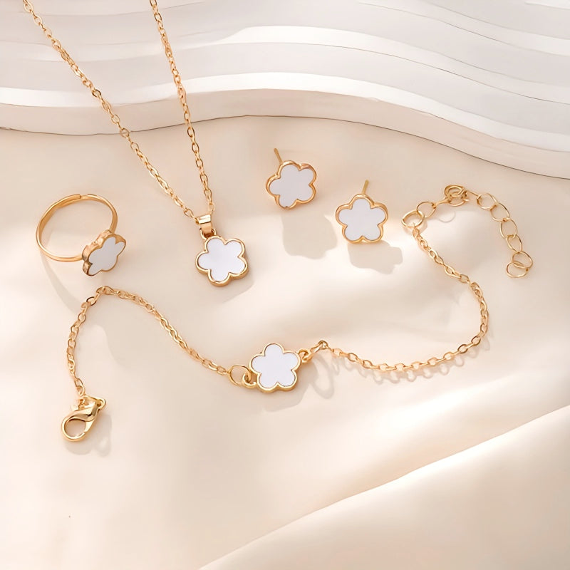 Lucky Five-petal Flower Clover Earrings Necklace set