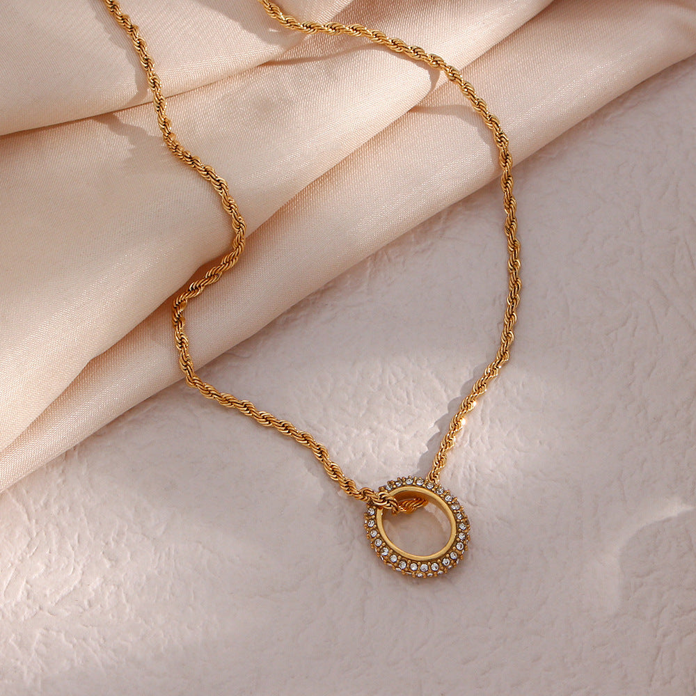 18K Gold Round Zircon Necklace