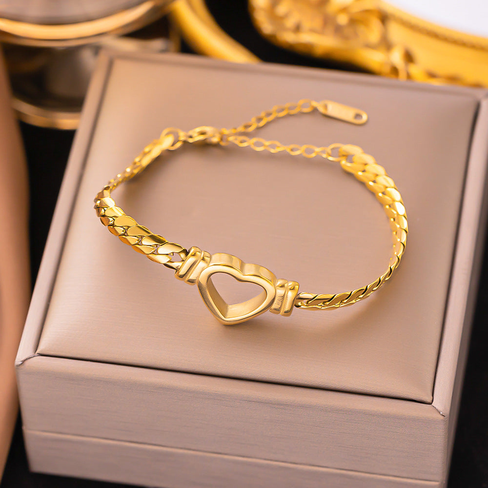 18K Gold Plated Trendy Heart Grain Bracelet Set