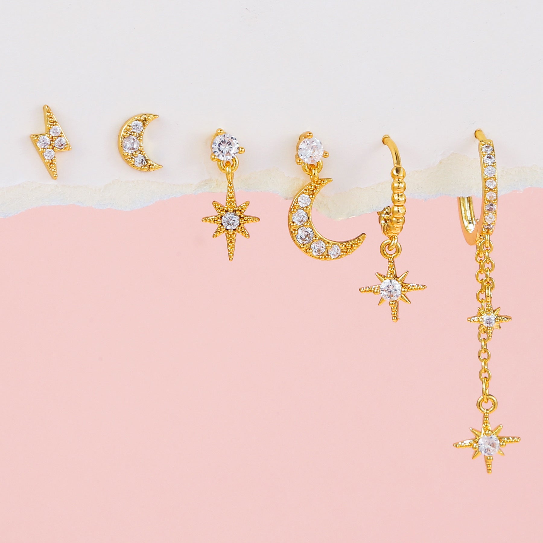 6 Pieces Star Moon Celestial Sparkle Earrings