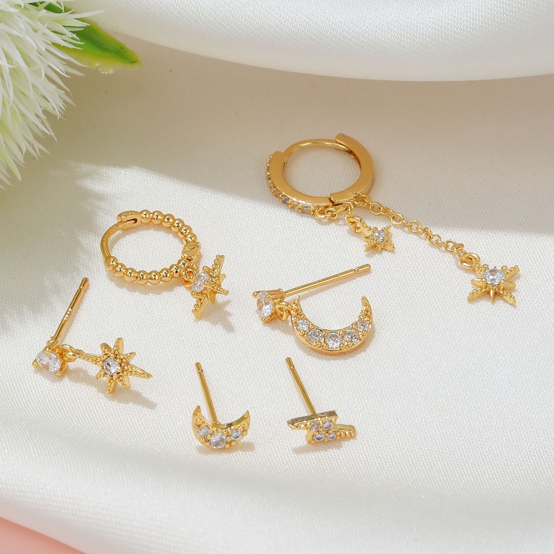 6 Pieces Star Moon Celestial Sparkle Earrings