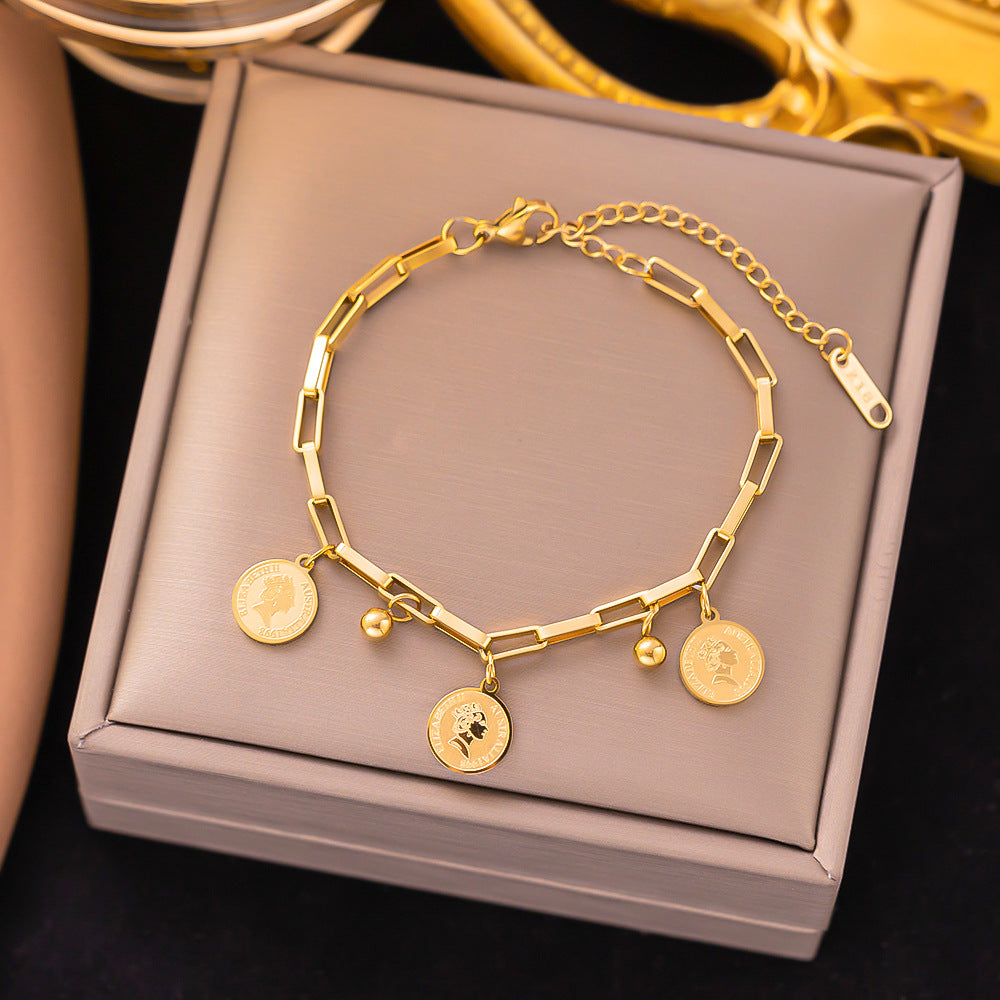 18K Gold Plated Trendy Heart Grain Bracelet Set