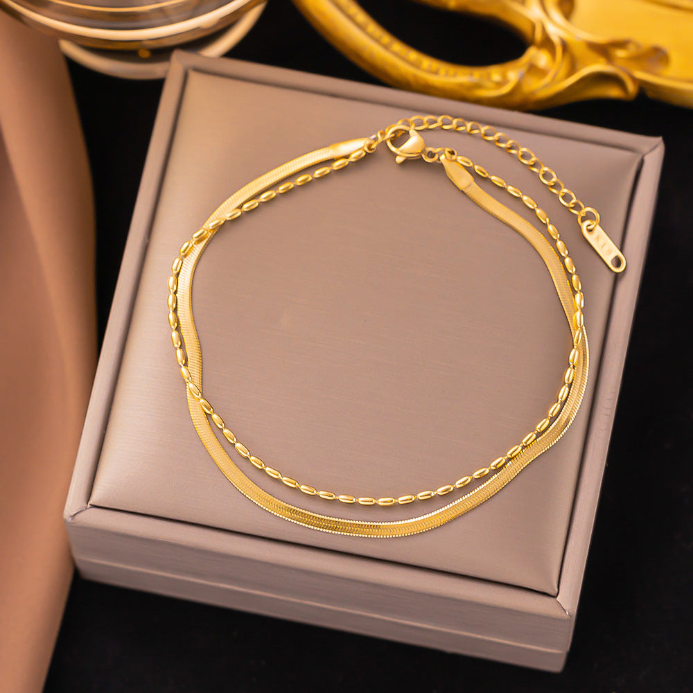 18K Gold Plated Trendy Heart Grain Bracelet Set