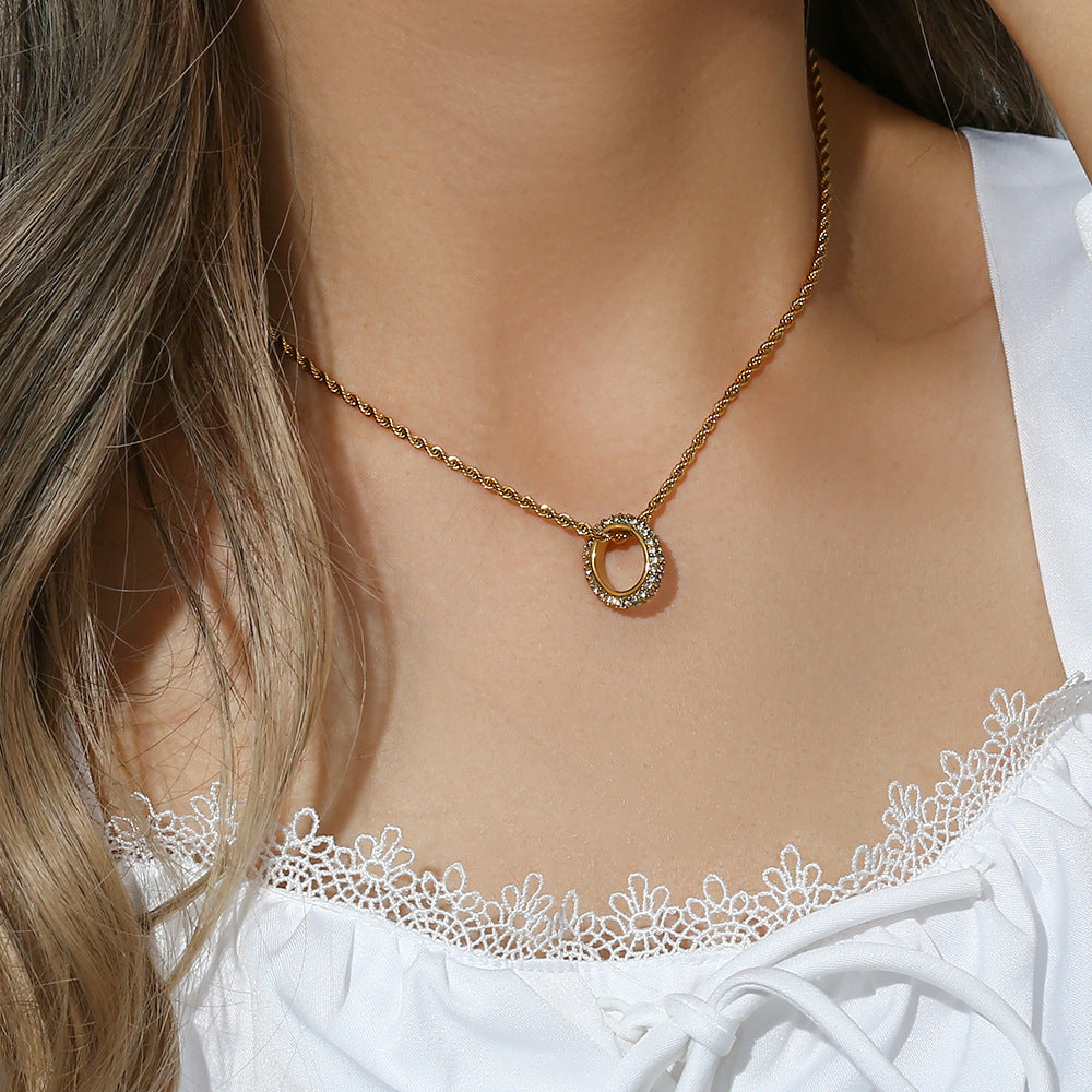 18K Gold Round Zircon Necklace