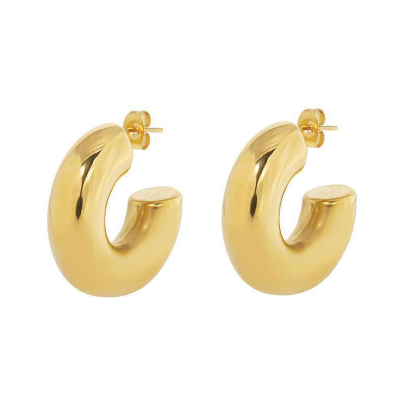 1 pair simple style c shape stainless steel ear studs