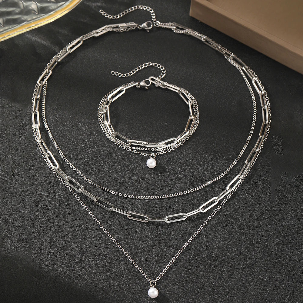 Elegant Pearl Multi-Layer Chain set