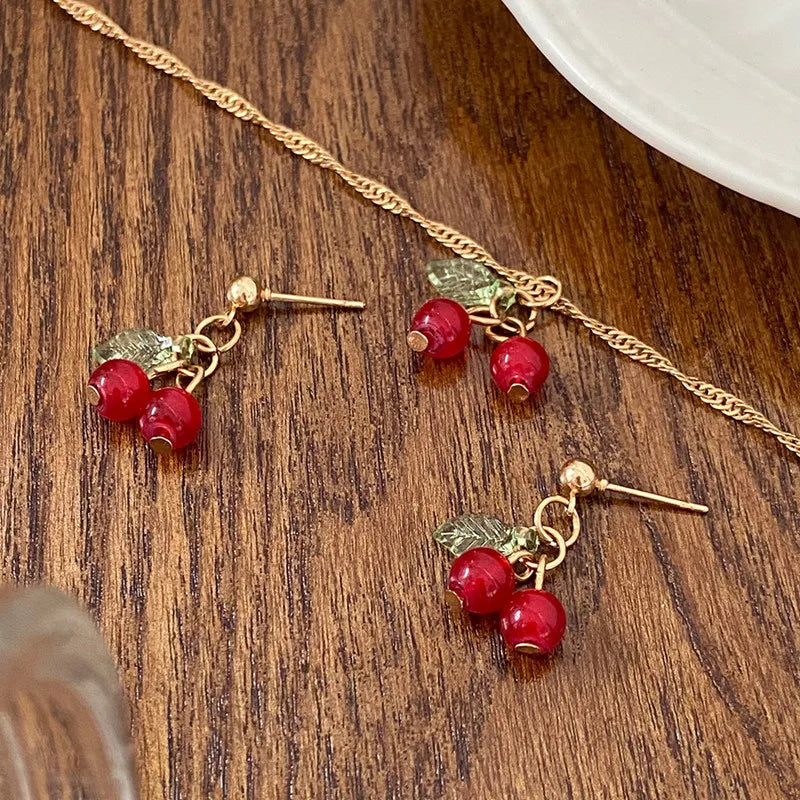 Exquisite Cherry Red Jewelry Set