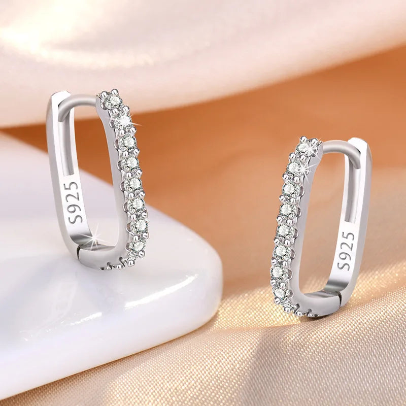 Elegant Zircon Silver Hoops