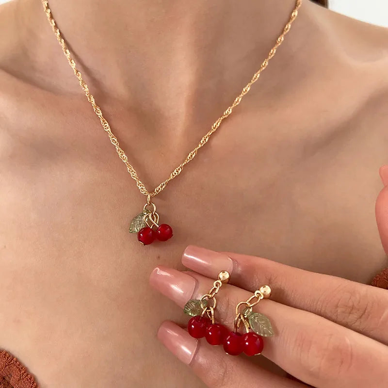 Exquisite Cherry Red Jewelry Set