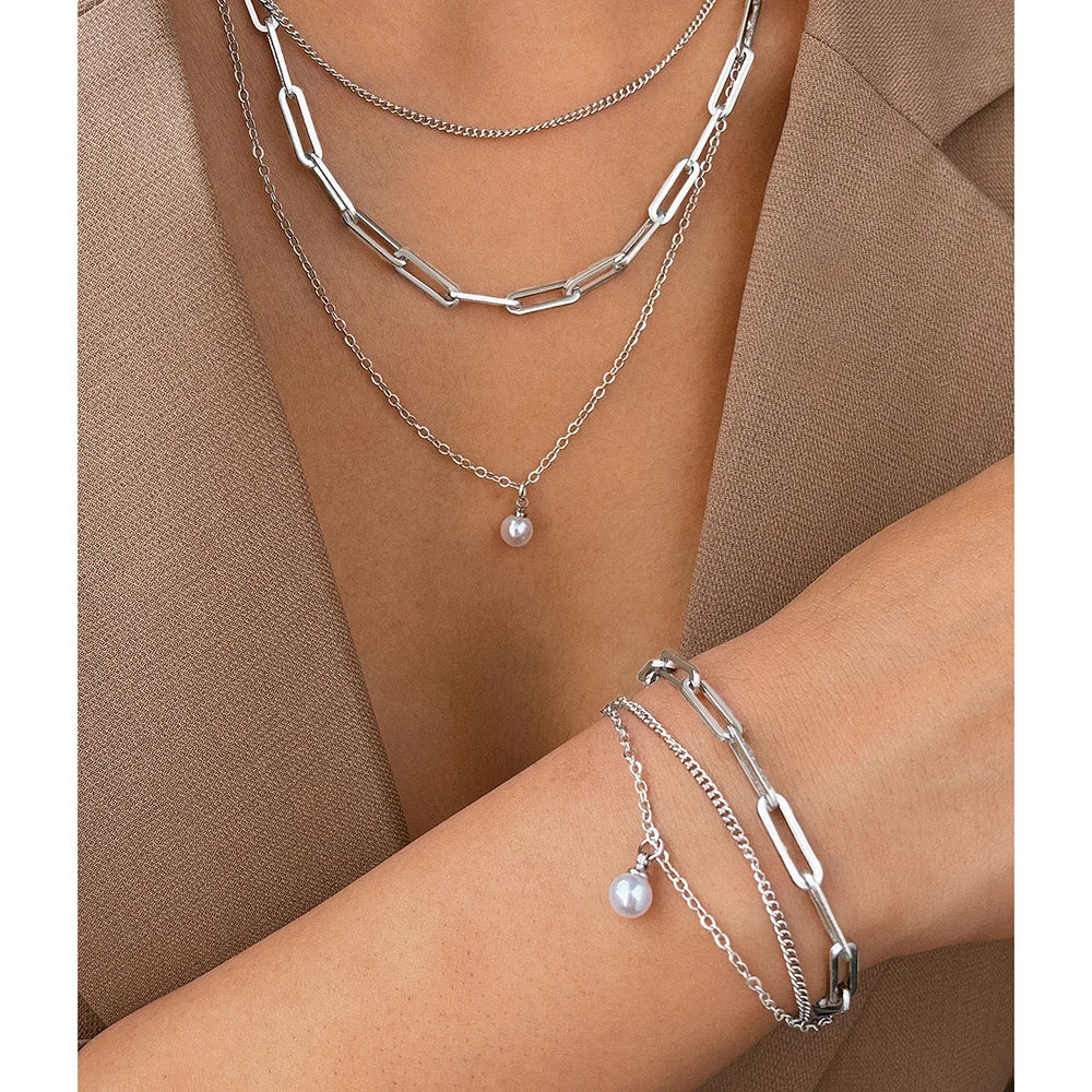 Elegant Pearl Multi-Layer Chain set