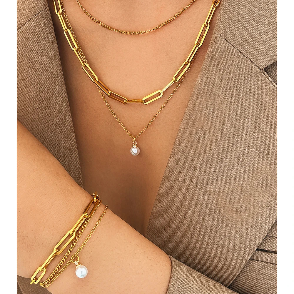 Elegant Pearl Multi-Layer Chain set