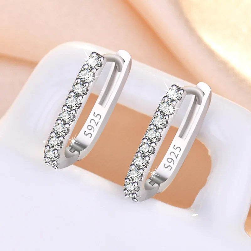 Elegant Zircon Silver Hoops