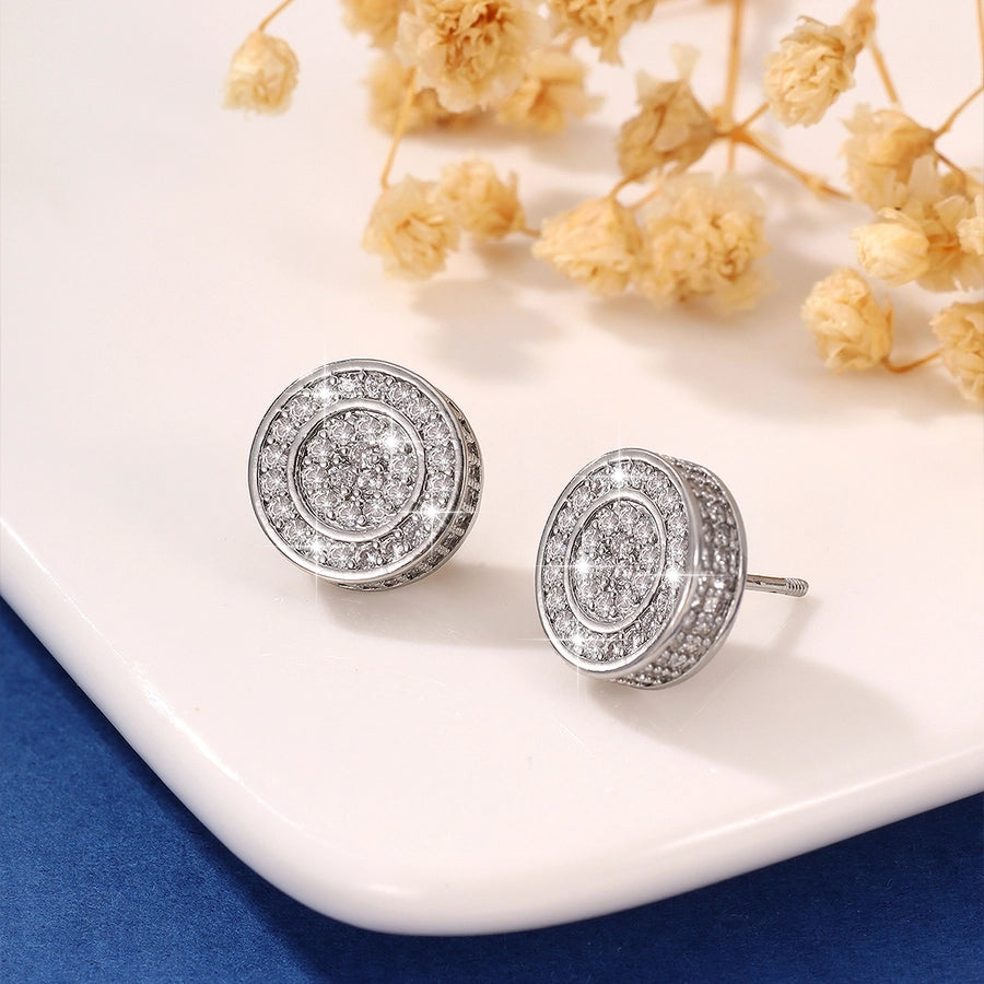 Classic Style Round Copper Zircon Imitation Gold Ear Studs