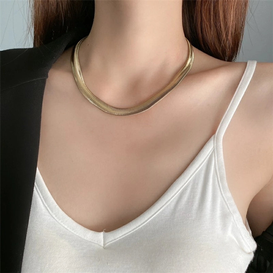 Sleek Solid Snake 18K Gold Plated Necklace