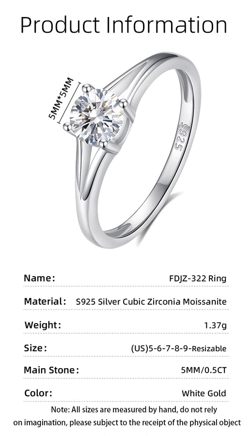 925 Sterling Silver Moissanite Zircon O-Shape Open Rings