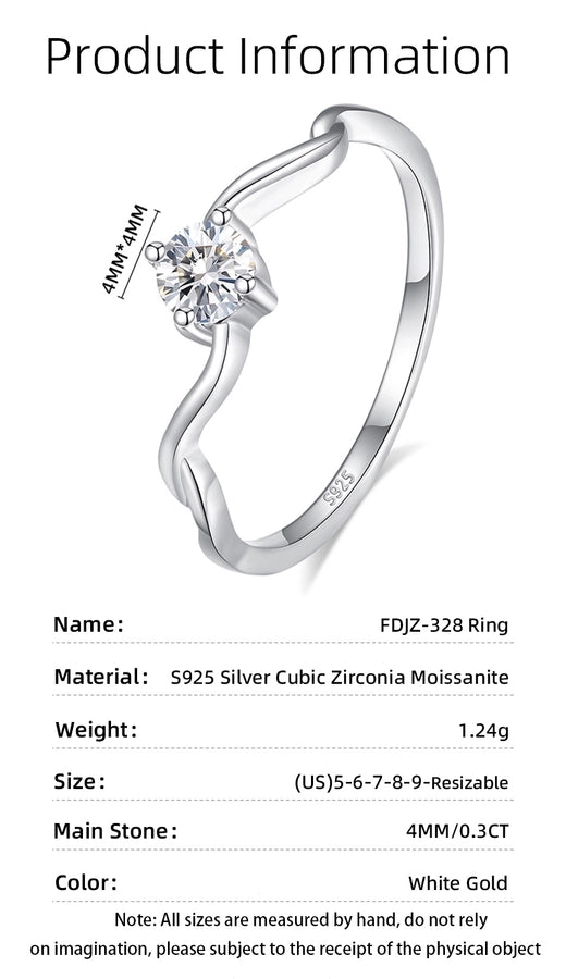 925 Sterling Silver Moissanite Zircon Geometric Rings