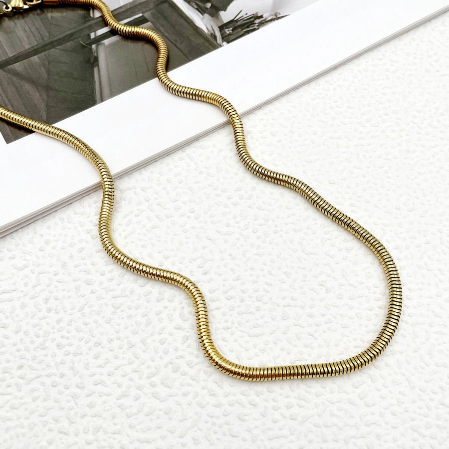 Classic 14K Gold Plated Rectangle Chain Choker Necklace