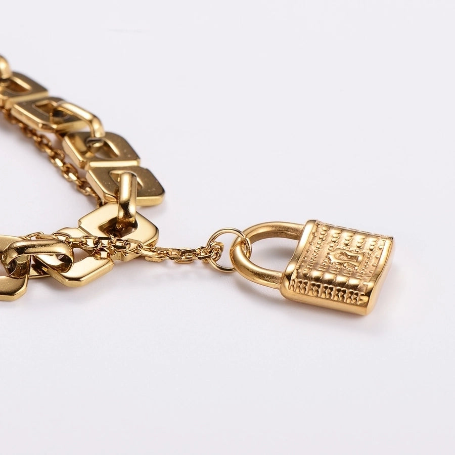 18K Gold Plated Casual Lock Layered Stainless Steel Necklaces