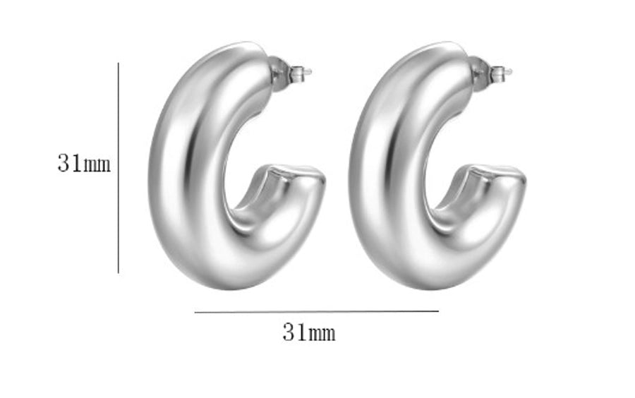 1 pair simple style c shape stainless steel ear studs