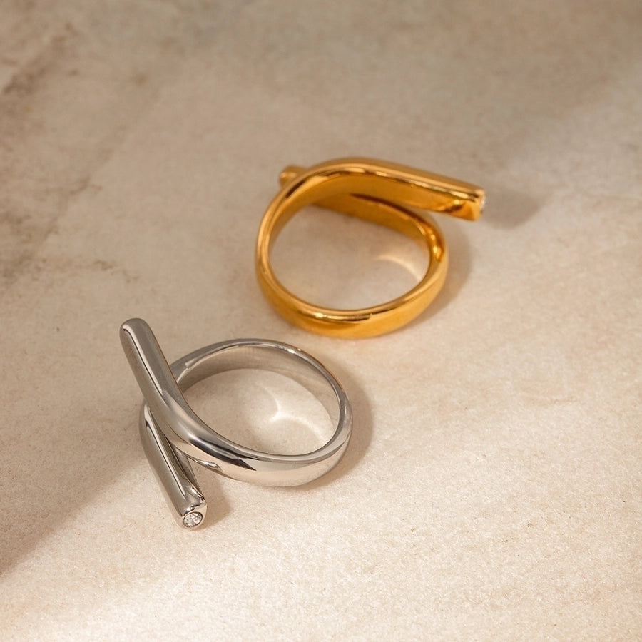 Modern Style Classic Style Irregular Geometric 304 Stainless Steel 18K Gold Plated Open Rings In Bulk