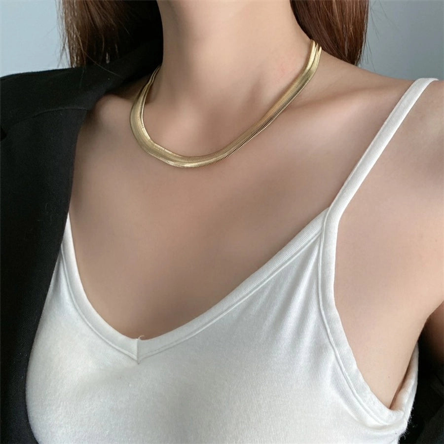 Sleek Solid Snake 18K Gold Plated Necklace