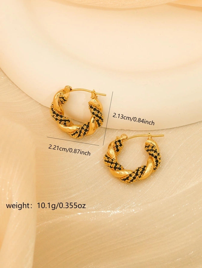 1 Pair Elegant Twist Plating Inlay Copper Zircon K Gold Plated Earrings