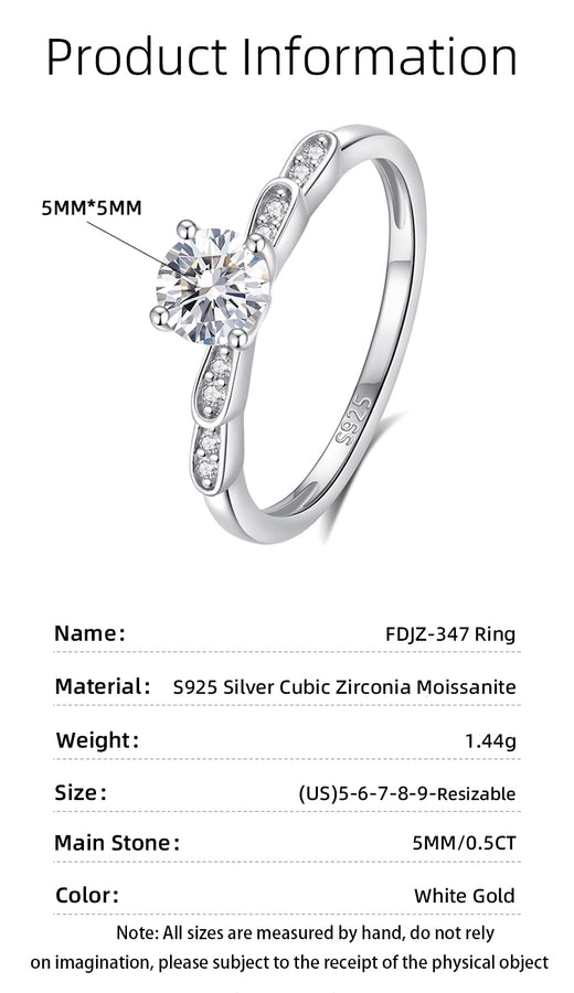 925 Sterling Silver Moissanite Zircon Round Open Rings