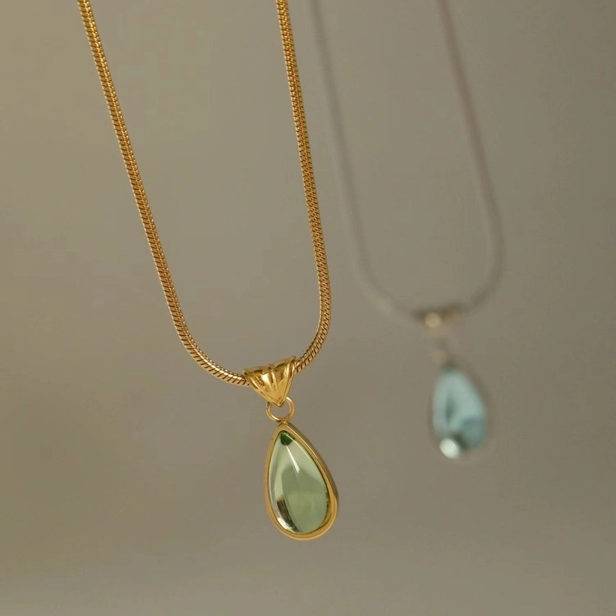 18K Gold Plated Simple Style Water Droplets Stone Necklace