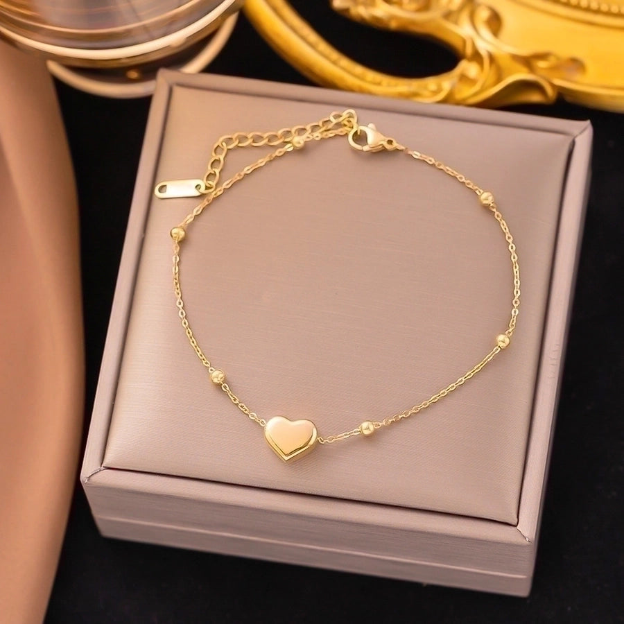 18K Gold Plated Trendy Heart Grain Bracelet Set