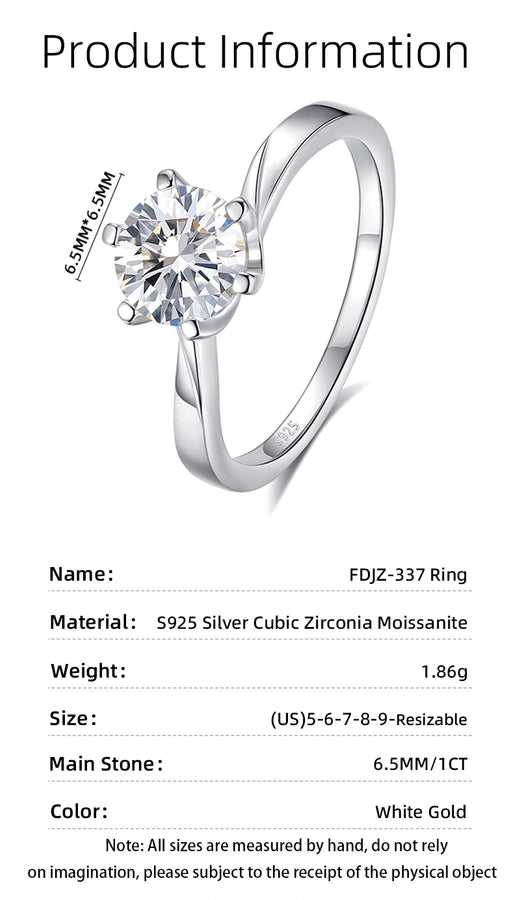 925 Sterling Silver Moissanite Zircon O-Shape Rings