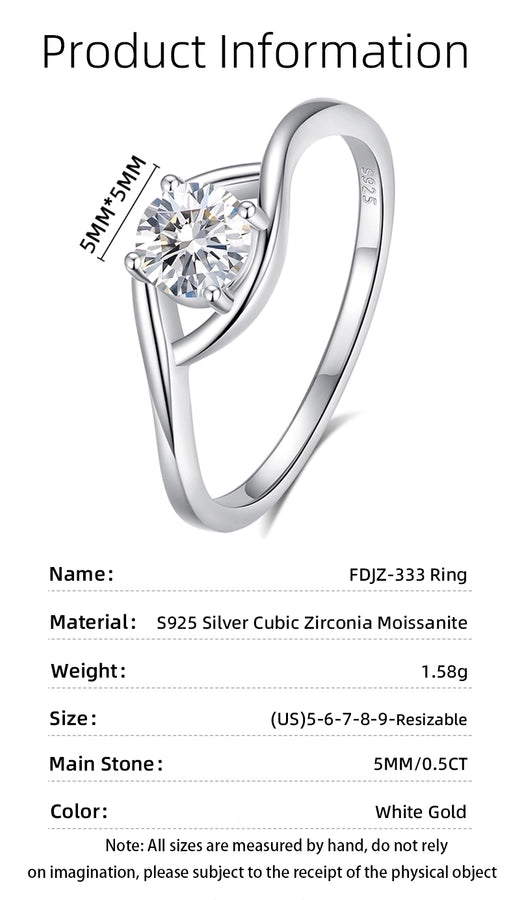 925 Sterling Silver Moissanite Zircon Geometric Rings