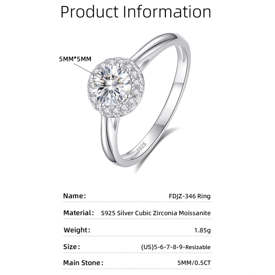 925 Sterling Silver Moissanite Zircon Round Open Rings