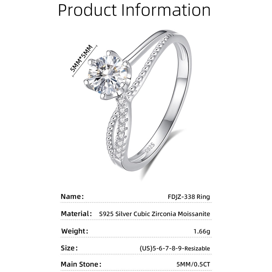 925 Sterling Silver Moissanite Zircon O-Shape Rings