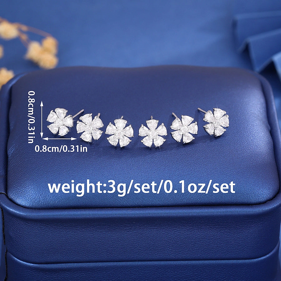 3 Pairs Sweet Pastoral Simple Style Flower Copper Zircon Imitation Gold  Ear Studs