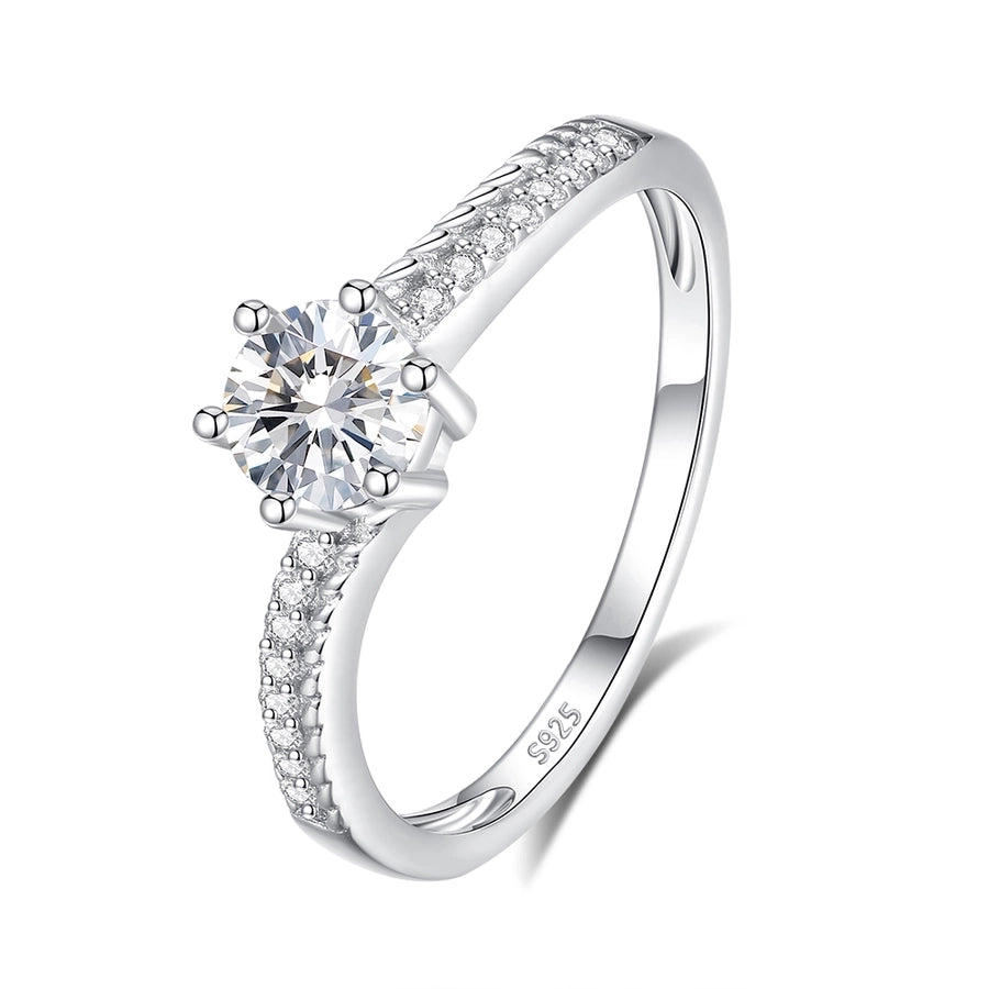 925 Sterling Silver Moissanite Zircon Round Open Rings